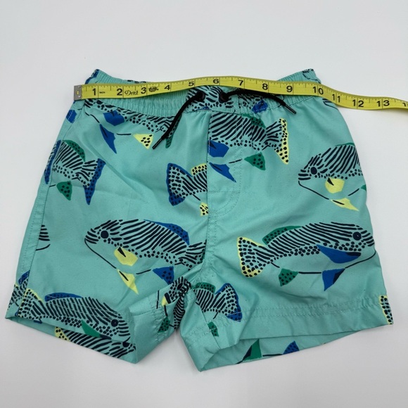 Tea Collection Boys Shortie Swim Trunks Fish Print 4 Blue Green EUC - Picture 4 of 7